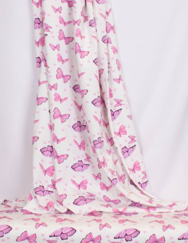 Witte tricot met roze en lila vlinders